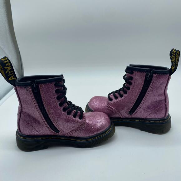 Dr. Martens Pink Sparkle Eye Glitter Ankle Boot Combat Boot Moto Toddler size 7 - Picture 5 of 9